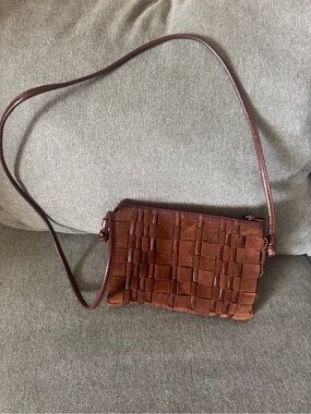Vintage LJS Collection Woven Leather Crossbody Bag in Rich Brown